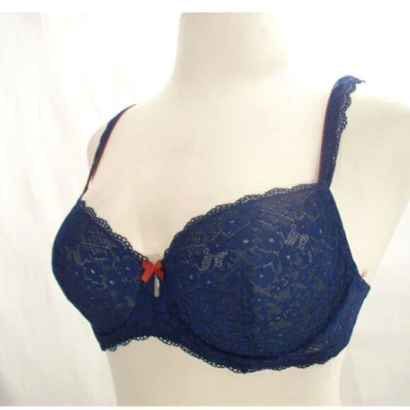 Gilligan O'Malley Unlined Semi Sheer Lace Balconette Underwire Bra 34A Nighttime - Picture 2 of 8